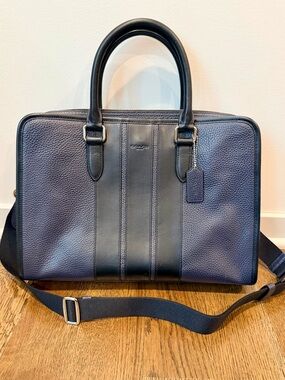 Coach Metropolitan Slim Brief – Navy and Black Pebbled Leather Laptop Bag NWOT